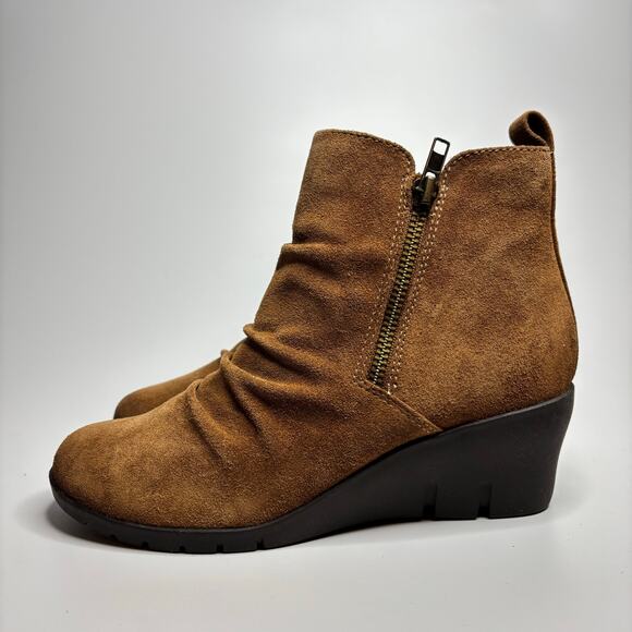 Comfortiva Ana Weatherproof Wedge Heeled Boots in Brandy Suede (Wide) - Picture 1 of 8